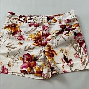 White House Black Market Floral Bermuda Shorts - Cream, Pink & Gold